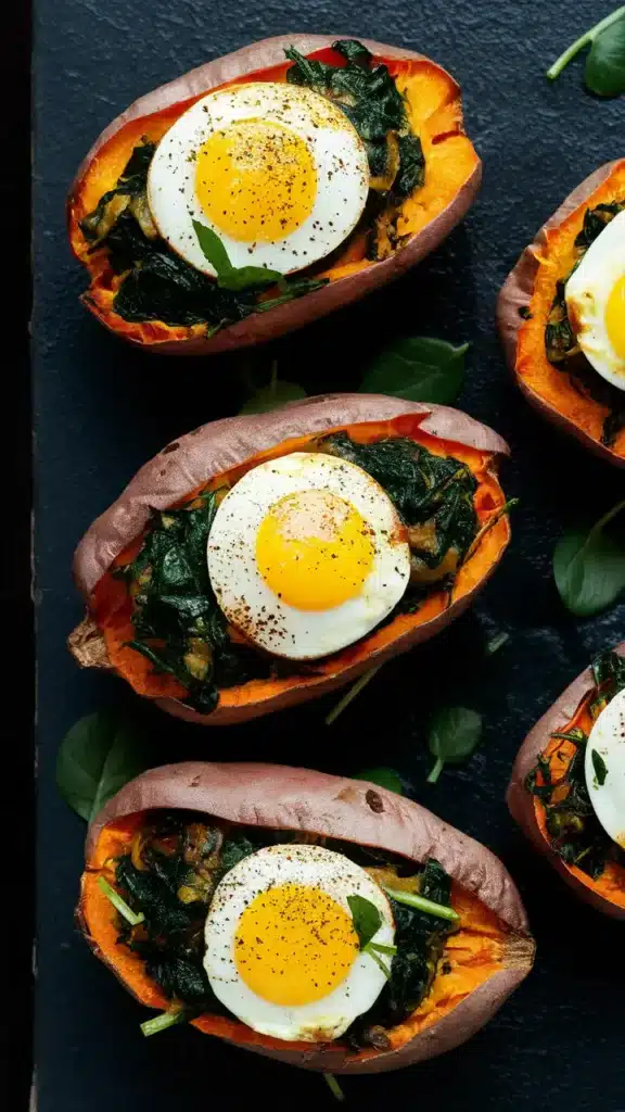 Egg and Spinach Stuffed Sweet Potatoes